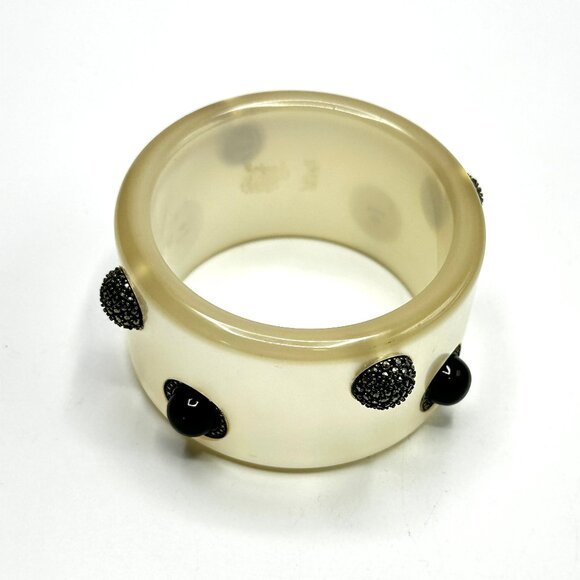 Vintage Judith Jack Pearlescent  Lucite, Marcasite & Onyx Bangle Bracelet — EUC - Picture 9 of 12